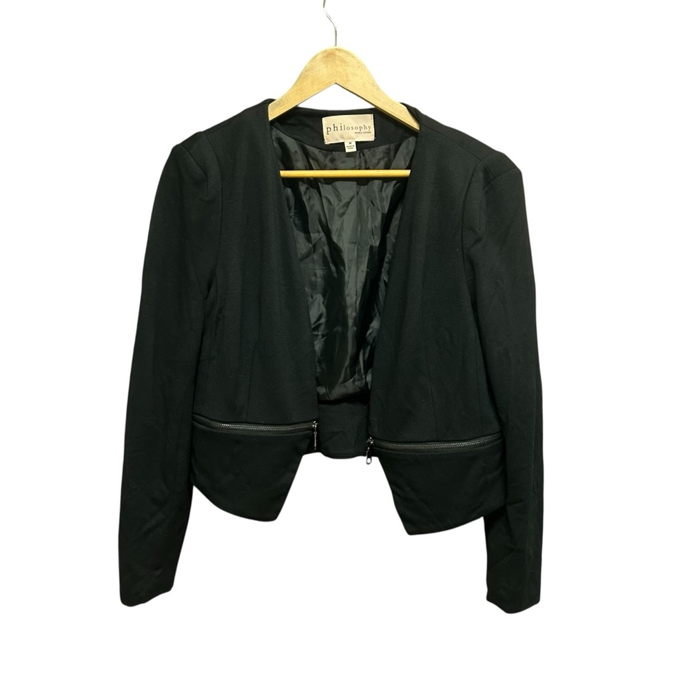 Philosophy Black Open Front Cropped Jacket Size M